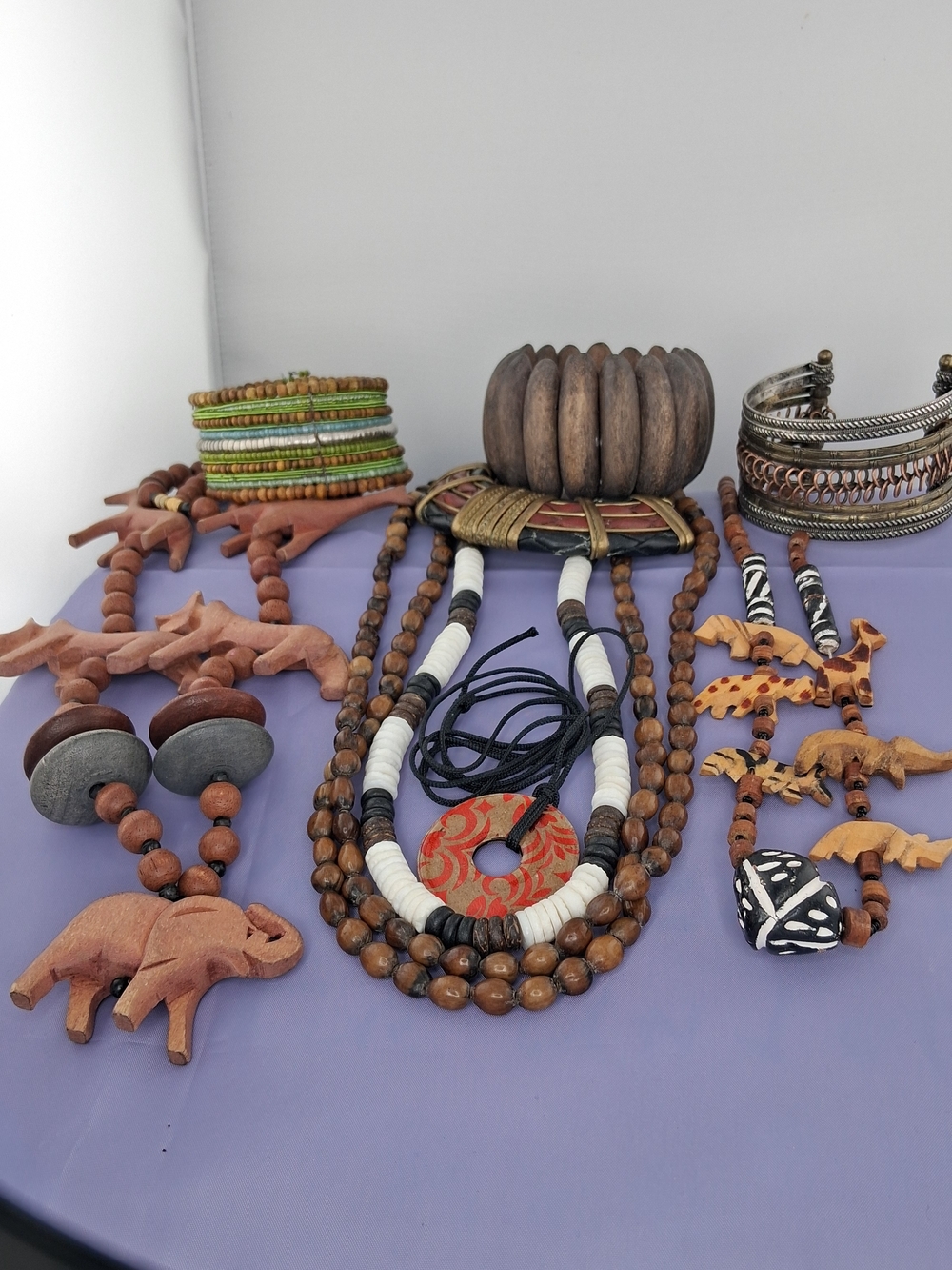 Boho Wooden & Beaded Necklace Set with Tribal Pendant And Bracelets